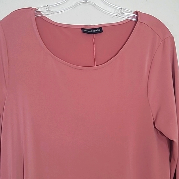 Dress Pink Stetchy Sheath Solid Hidden Pockets Crew Neck 3/4 Sleeve & Scarf - Picture 7 of 11